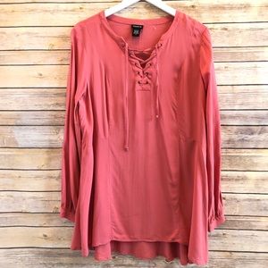 Torrid Salmon Lace Up Long Sleeve Rayon Blouse Size 0